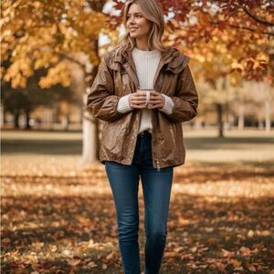 Anthro x The Korner hooded mocha jacket Sz Small 35in PTP Boxy NWT